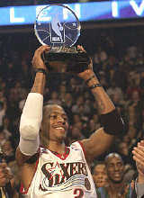 Allen Iverson Holds Up The All-Star Game MVP Award